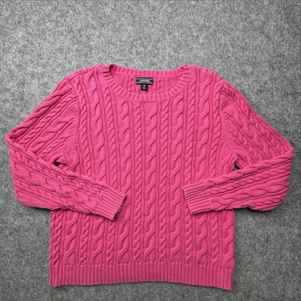 Lands' End Drifter Sweater Womens XL Pink Cable Knit Cotton Heavy Crewneck